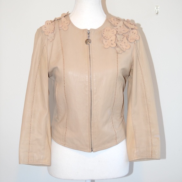 Roberto Cavalli Tan Leather Jacket - Picture 1 of 3